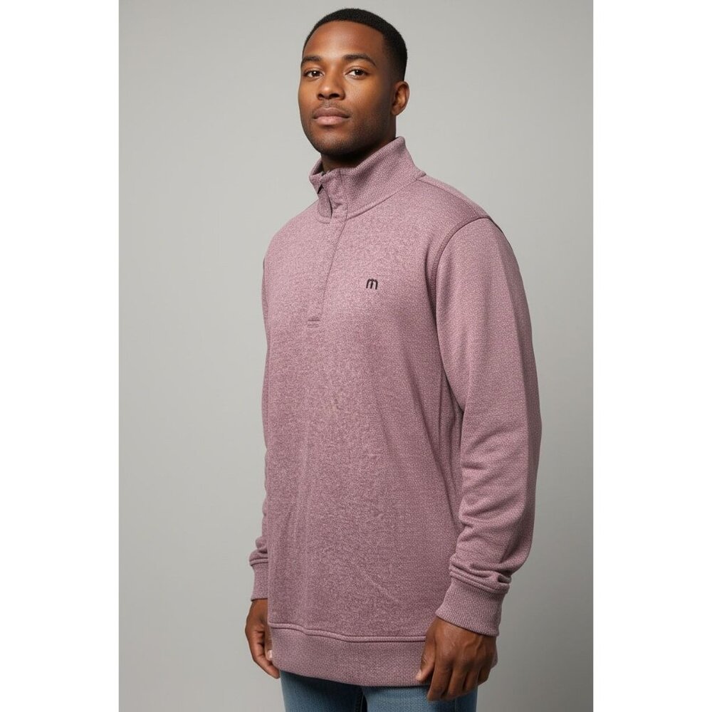 Travis Mathew Sweatshirt Mens M Purple Maroon Hideaway Pullover 1/4 Zip Golf